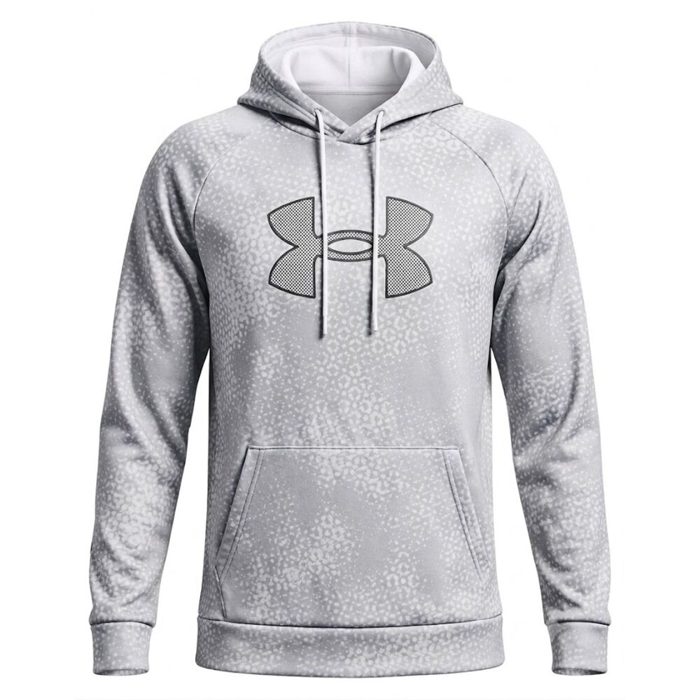 Under Armour Hoodie Mens 2XL Gray White Speckled Big Logo Fleece Pullover Loose